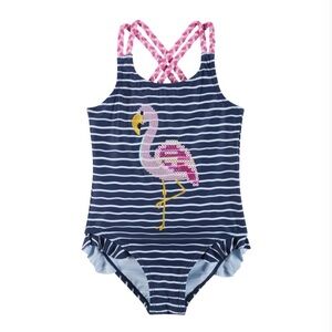 Andy & Evan NWT Sz 5 Kids Navy & White stripes with pink Flamingo Swimsuit